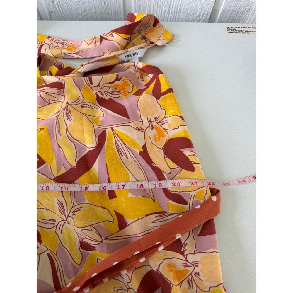 Nine West Womens Floral Halter Jumpsuit Size L Yellow Pink Wide Leg - Picture 9 of 10